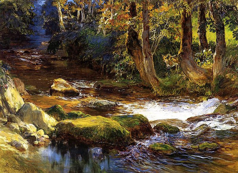 Frederick Arthur Bridgman River Landscape with Deer